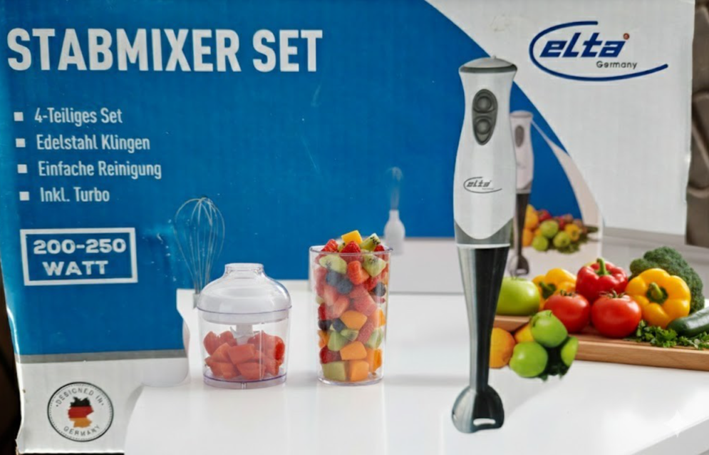 Elta Stabmixer Set 4-teilig Edelstahl Klingen Küchenmixer Pürierstab F3