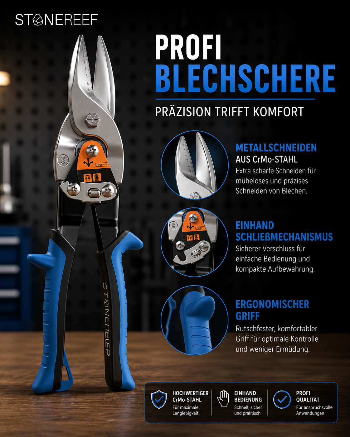 Blechschere gerader Schnitt Millimeterskala Metallschere Blechschneider A3