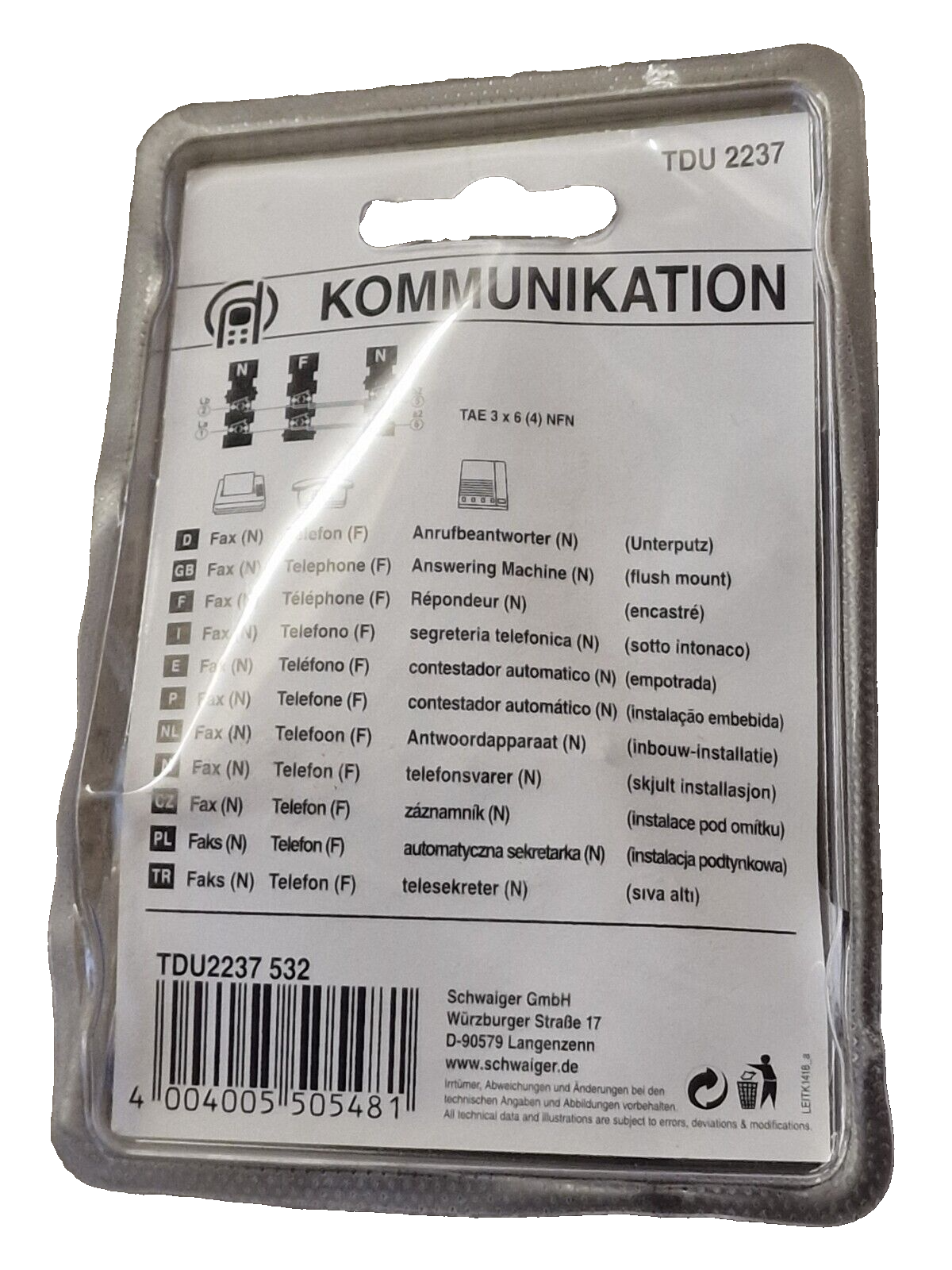 Schwaiger TDU 2237 Anschlussdose TAE 3x 6 (4) NFN