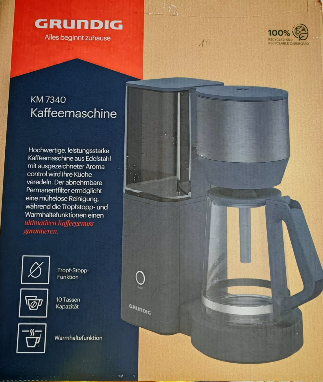 GRUNDIG KM7340 Filterkaffeemaschine 1,25L 10 Tassen 1150W Aromawahl C04