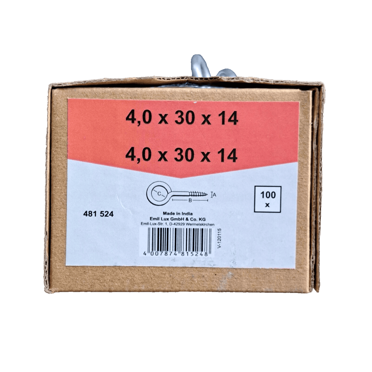 Emil Lux 481524 Schraubhaken Rund, 4,0 x 30 x 14 mm Namma Markt