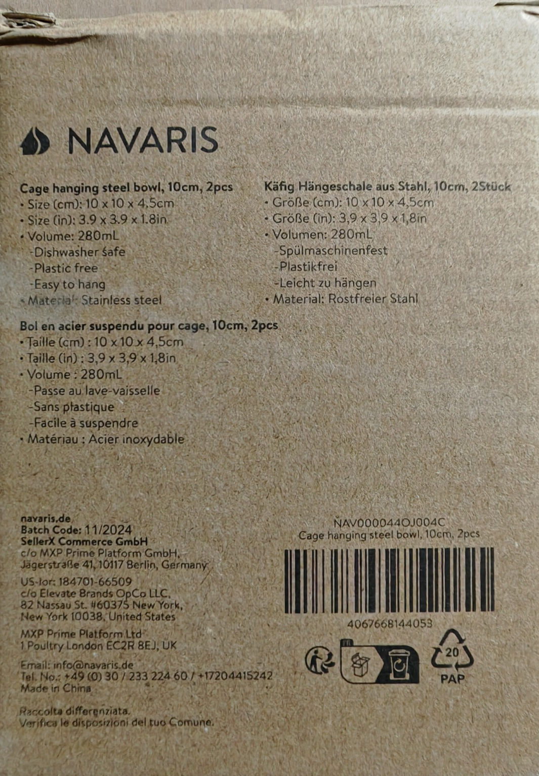 Navaris 2x Käfighängeschale zum Einhängen Ø10cm – erhöhter Futternapf Set B6
