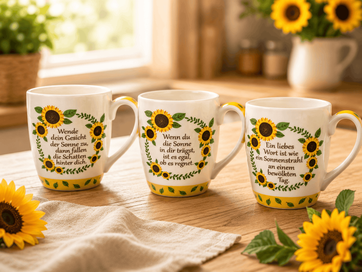 Tassen Sonnenblumen 3er Set Sprüche Modern Geschenk Tassenset Kaffee Namma Markt