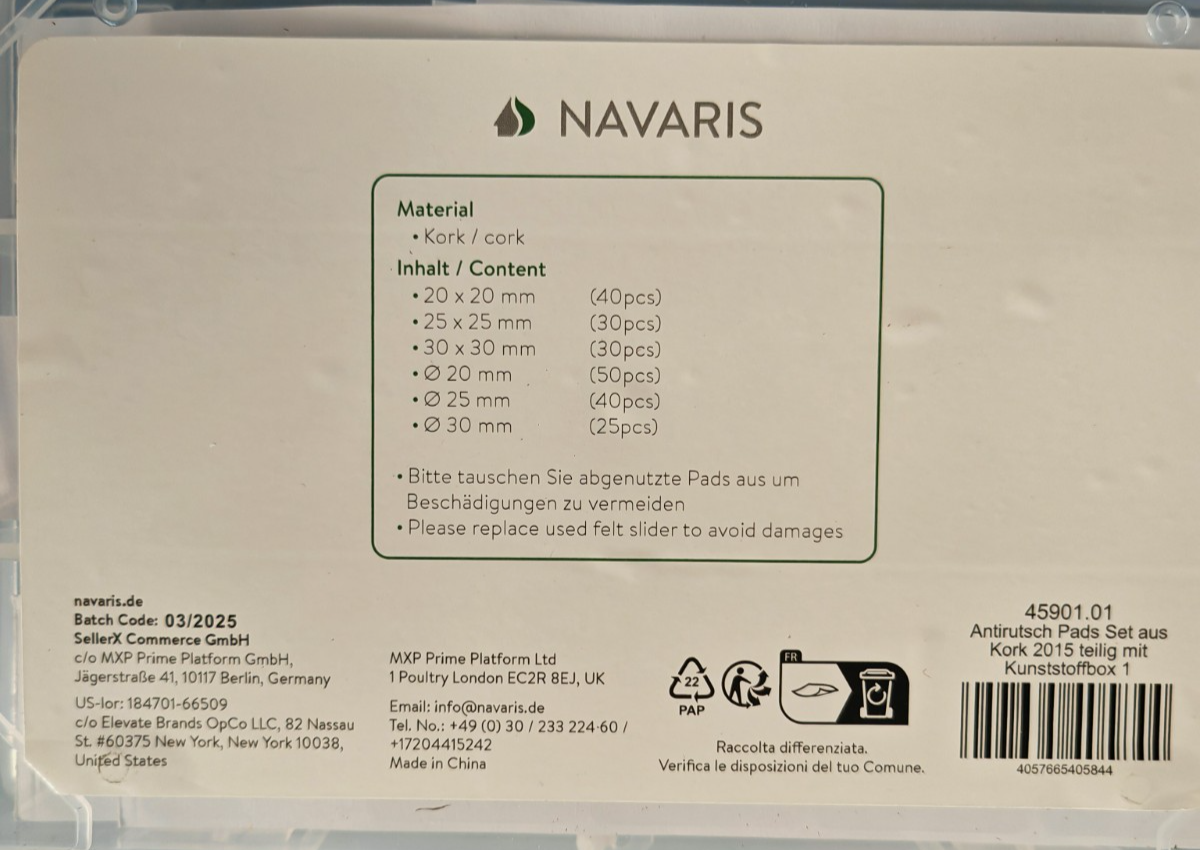 Navaris Möbelgleiter Set 215tlg Kork selbstklebend Bodenschutz Stuhlgleiter A-01