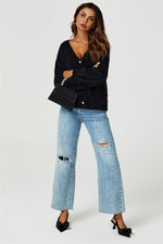 Relaxed Cozy Soft Cardigan In Black