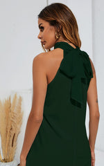 Halter Neck Tie Back Top In Forest Green