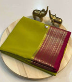 Soft Semi Silk Saree Olive Green Nd Pink