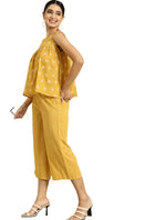 Women Yellow Ethnic Motifs Printed Pleated Pure Cotton Top with Palazzos