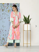 Women Floral Printed Pleated Gotta Patti Kurta With Palazzos
