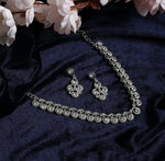 Women's Silver Plated American Diamond Necklace/Jewellery Set with Earrings