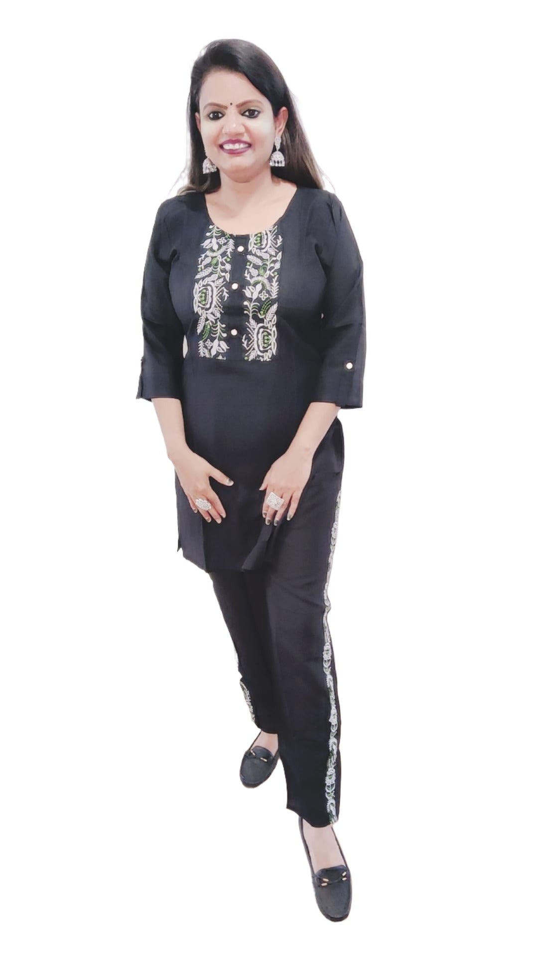 Black Rayon Embroidery Outfit(Kurti + Pant)
