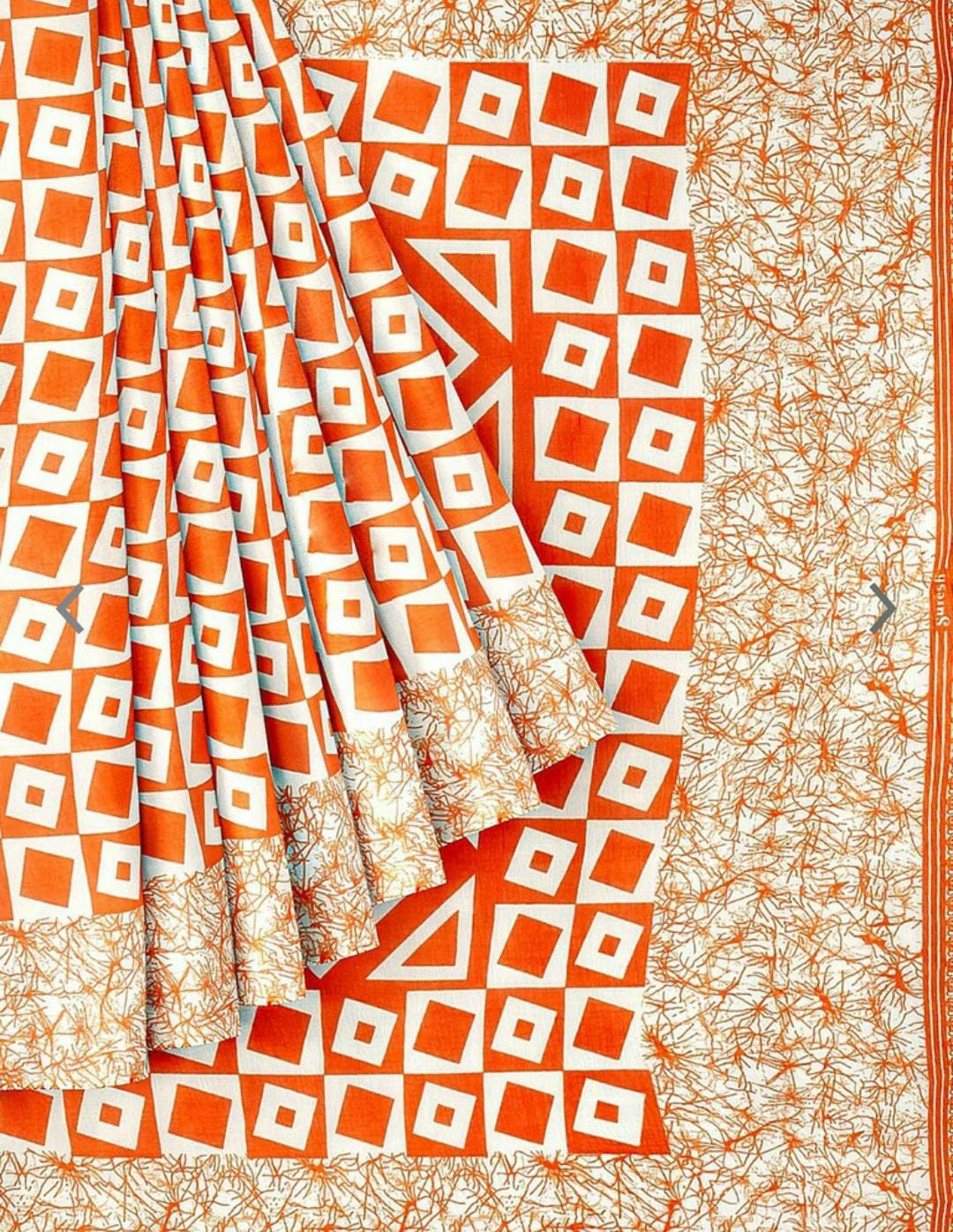 Orange & White Saree