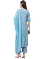 Blue Abstract Printed Pure Cotton Kurta with Palazzos & With Dupatta