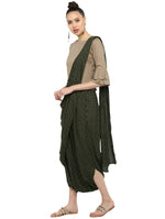 Women Beige Solid Top with Harem Pants & Dupatta