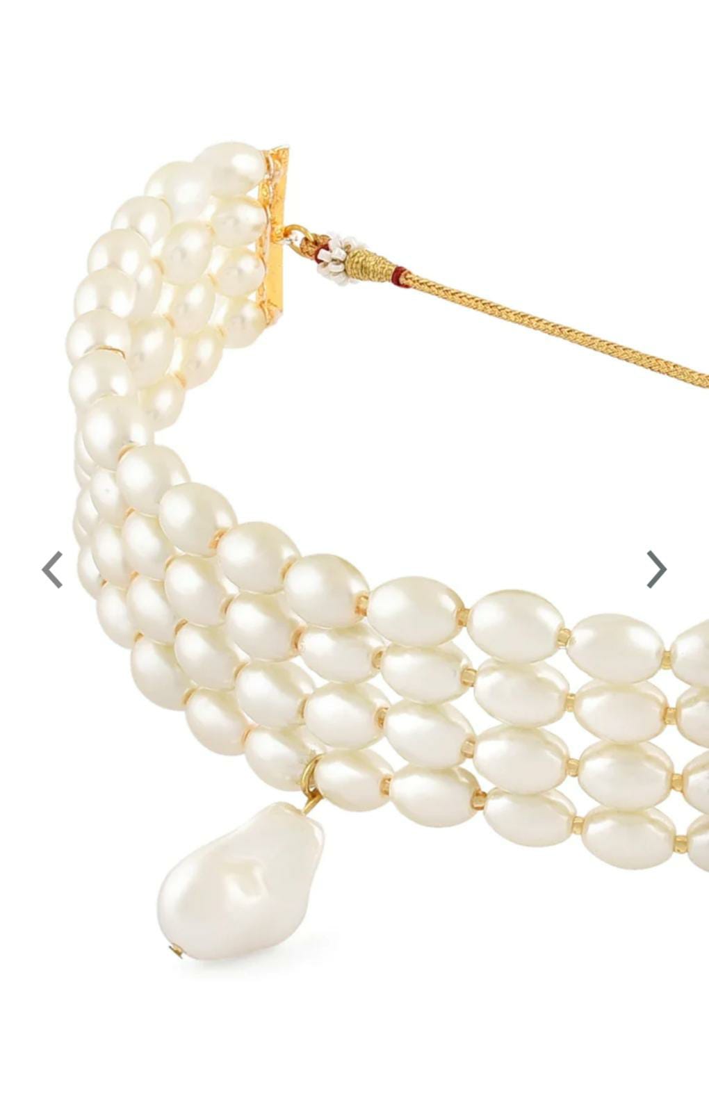 Pearls Gold Plated White Pearl Beaded Jewellery Set