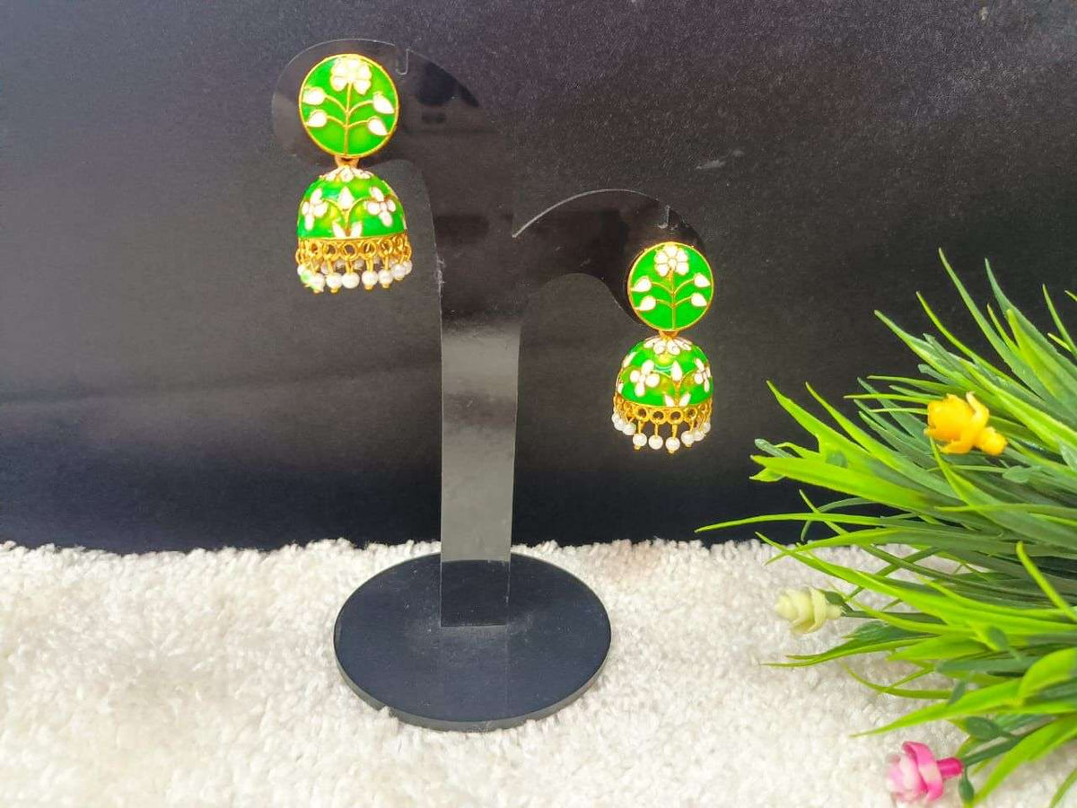 Gold-Plated Dome Shaped Meenakari Jhumkas Earrings