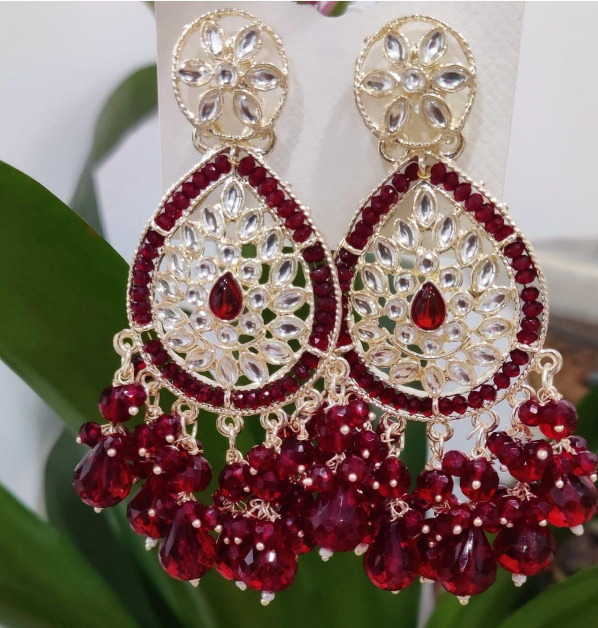 Gold-Plated Stone Studded & Beaded Contemporary Chandballi