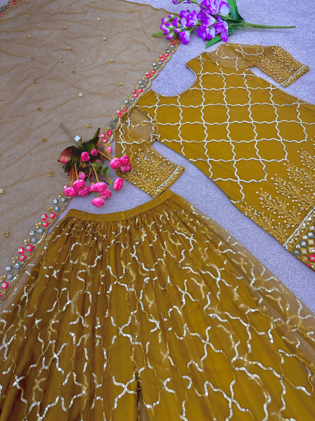 Party Wear Look Top-Palazzo and Dupatta With Heavy Embroidery Work Suit