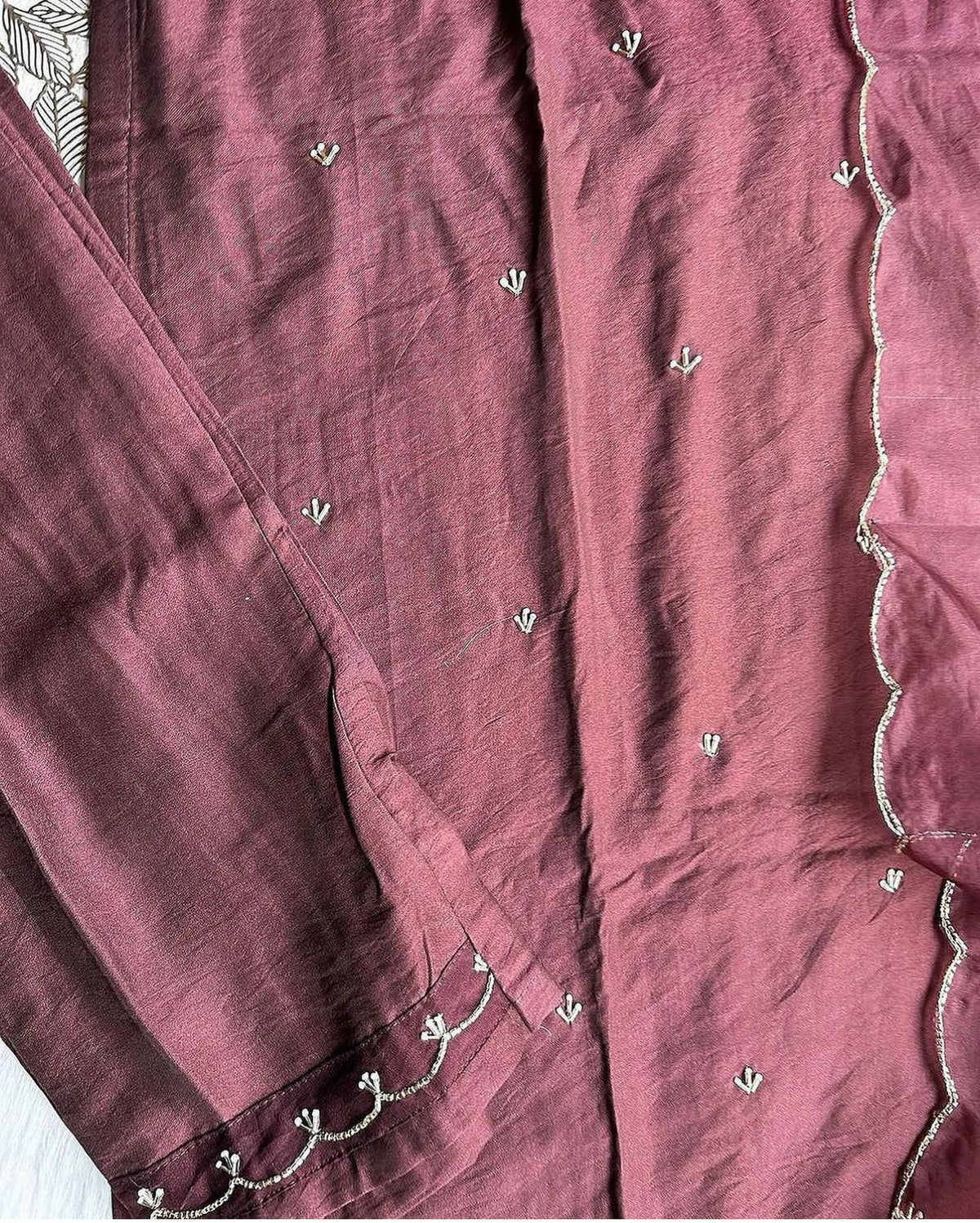 Handwork Beautiful Cutdana Work Kurta bottom dupatta Set.