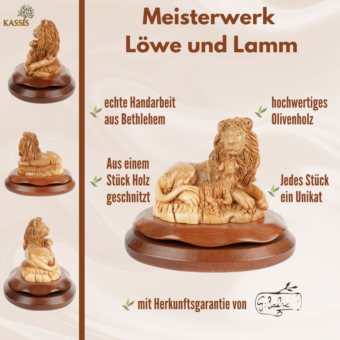 Löwe und Lamm – Symbol des Friedens aus Olivenholz (20 cm)