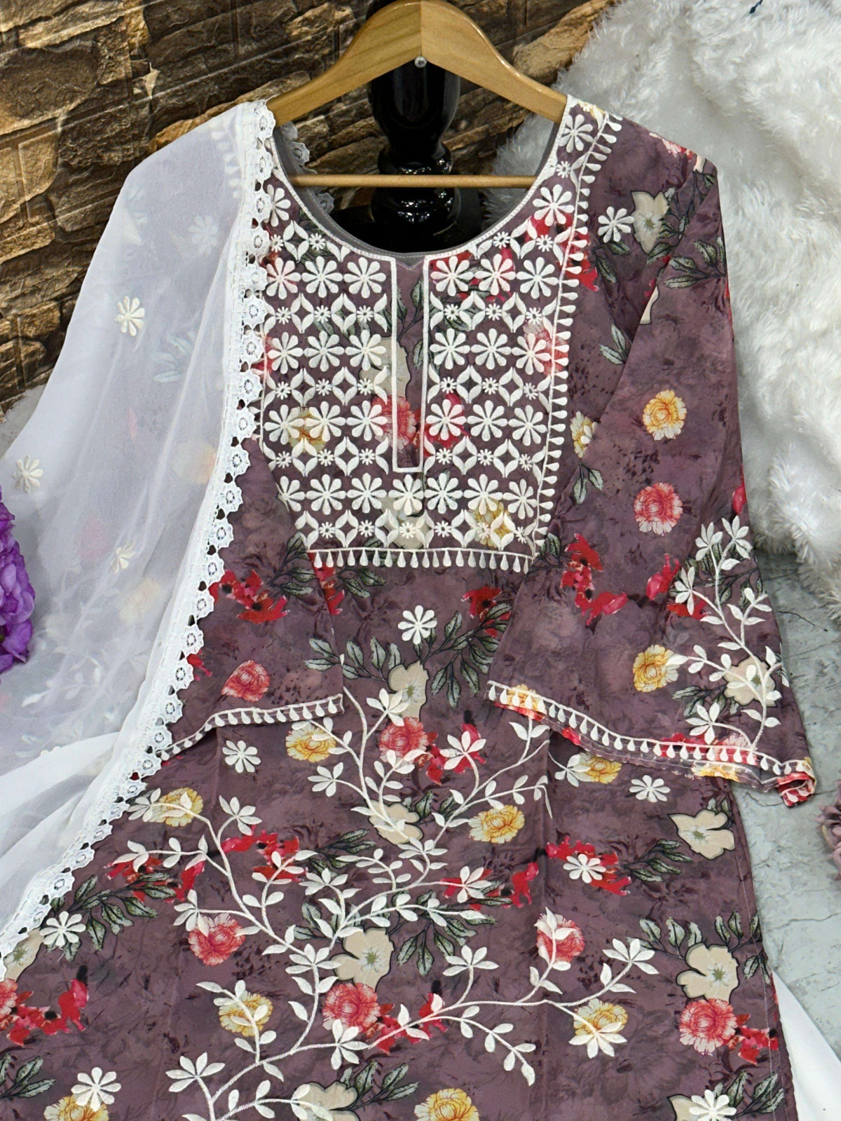 PARTY WEAR TOP AND SARARA WITH FANCY DUPATTA WITH EMBROIDERY WORK SUIT