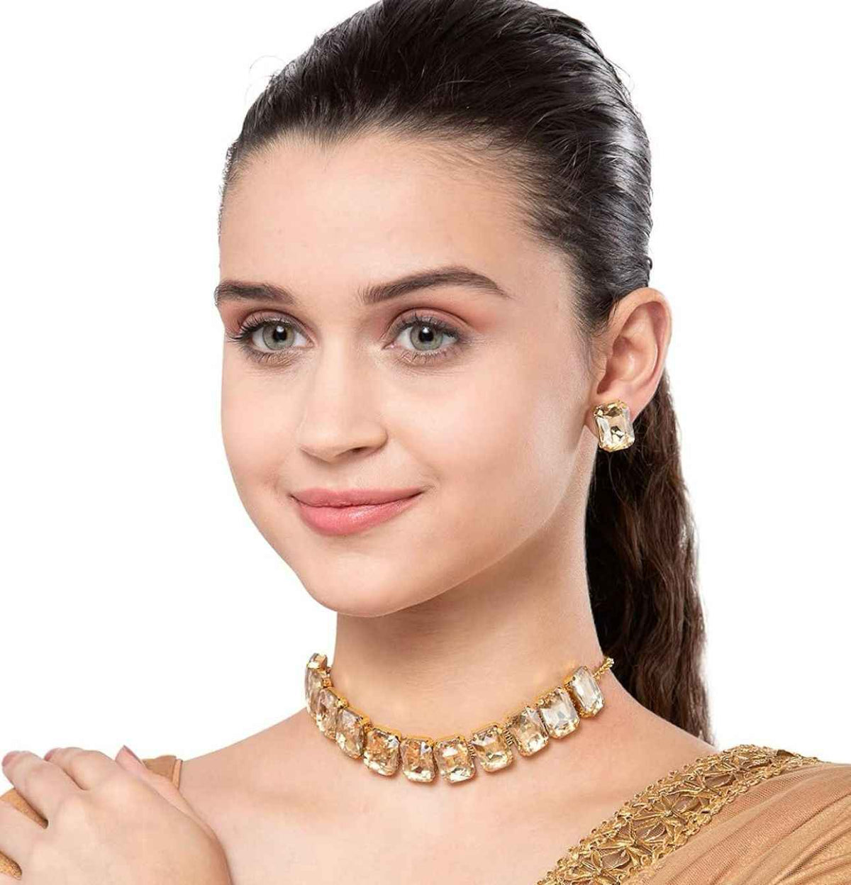 Golden Choker Crystal Earrings Necklace in Frankfurt