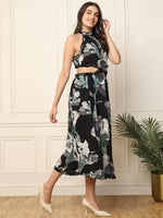 Black Abstract Printed Waist Cut Out Women Dress in Germany