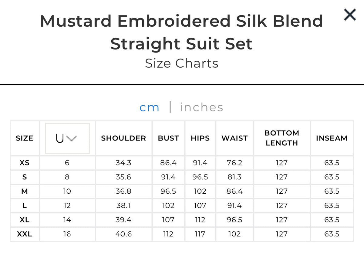 Mustard Embroidered Silk Blend Straight Suit Set(3 Pcs Set)