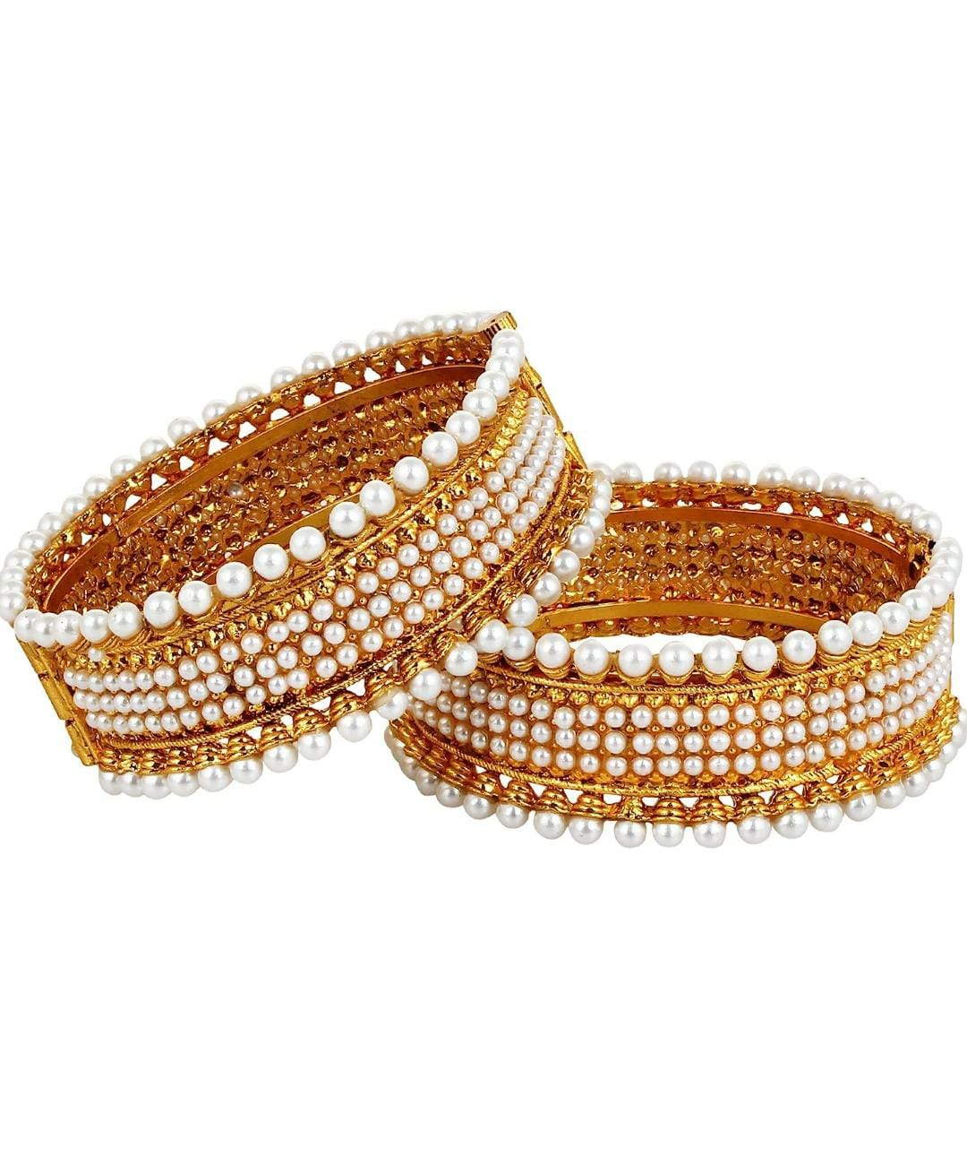 Jewellery Traditional Gold Plated Pearl Studded Bracelet Bangles Set for Girls and Women(Size-2.4 and 2.6)