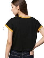 Black Round Neck Cropped Top