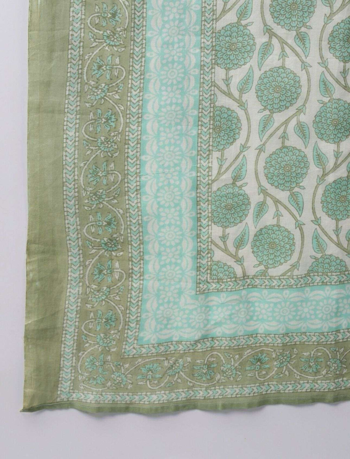 Women Green Printed Kurta with Palazzos Dupatta