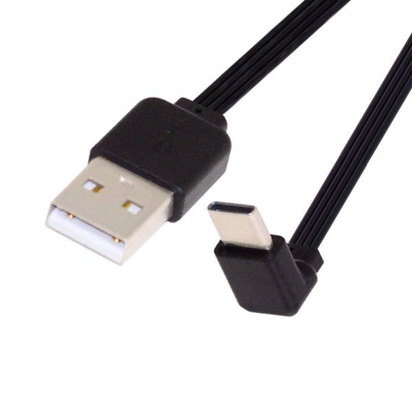 USB 3.1 Kabel 13 cm Typ C Stecker zu 2.0 Typ A Stecker Winkel flach Schwarz | System-S