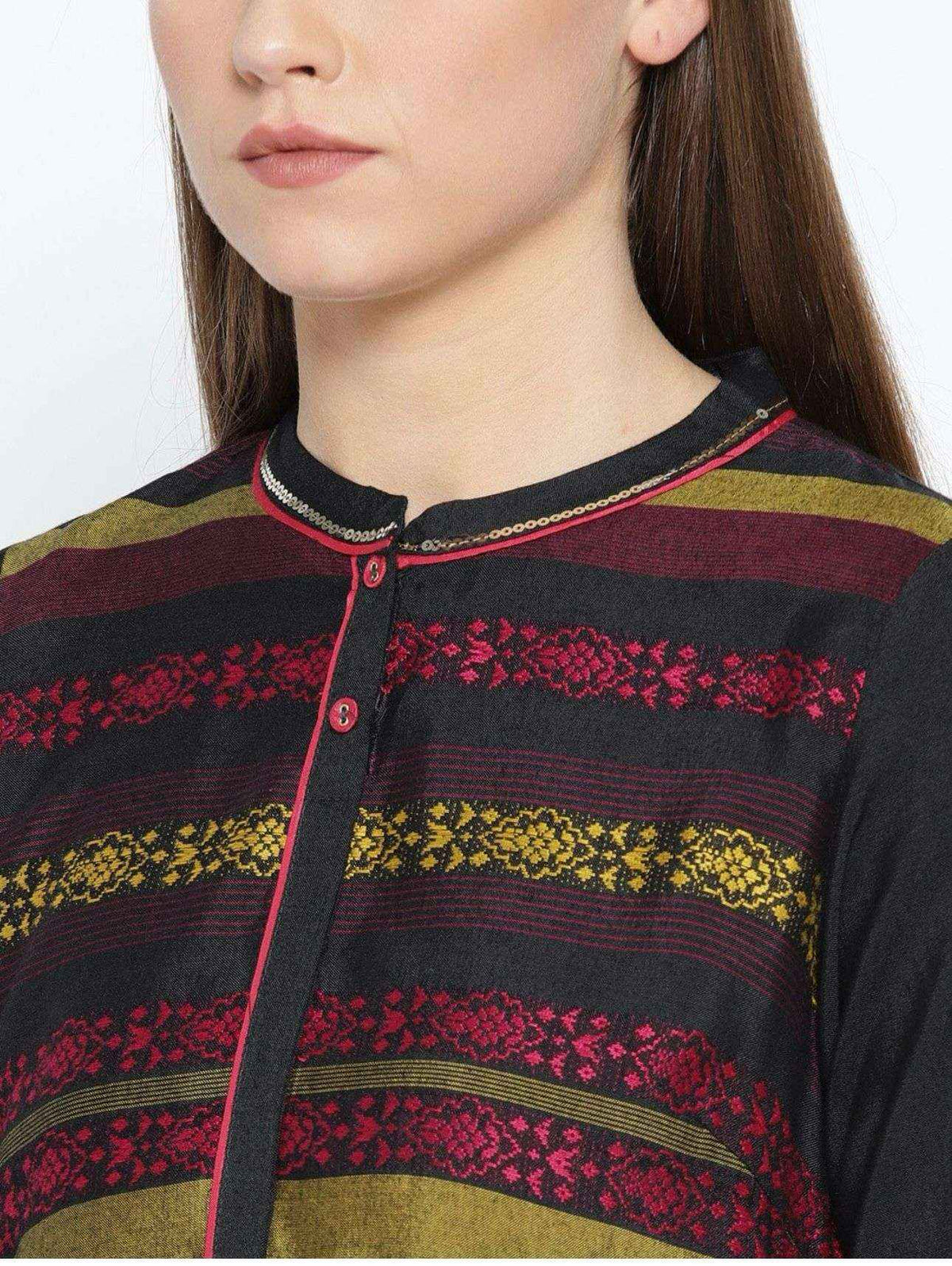 Women Black & Pink Yoke Design A-Line Kurta