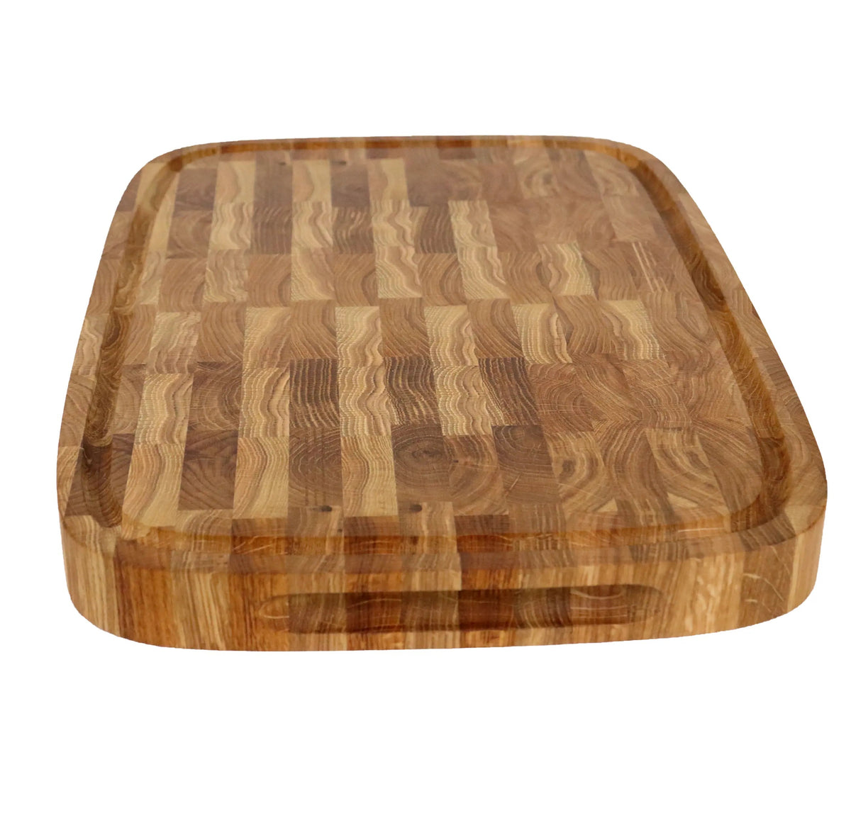 Großes Stirnholzbrett Eiche Oval 50x35x4cm – Massiver Hackblock mit Saftrille