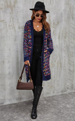 Pink mix Multi colour Speckles Boucle Check Cardigan In Navy