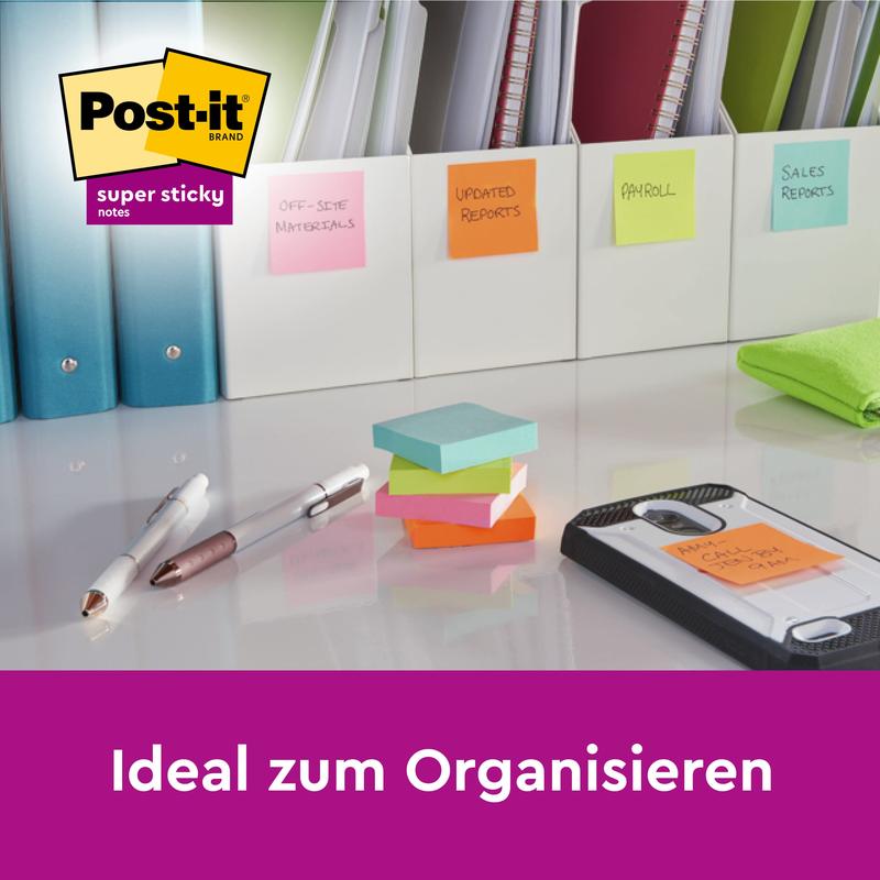 Post-it® Super Sticky Notes im Großformat, Verschiedene Farben, Liniert, 101 mm x 152 mm, Promotion, 90 Blatt/Block, 4 Blöcke + 2 Gratis/Packung, 100% PEFC, SGSCH-PEFC-COC-110078 | Packung (1 Stück)