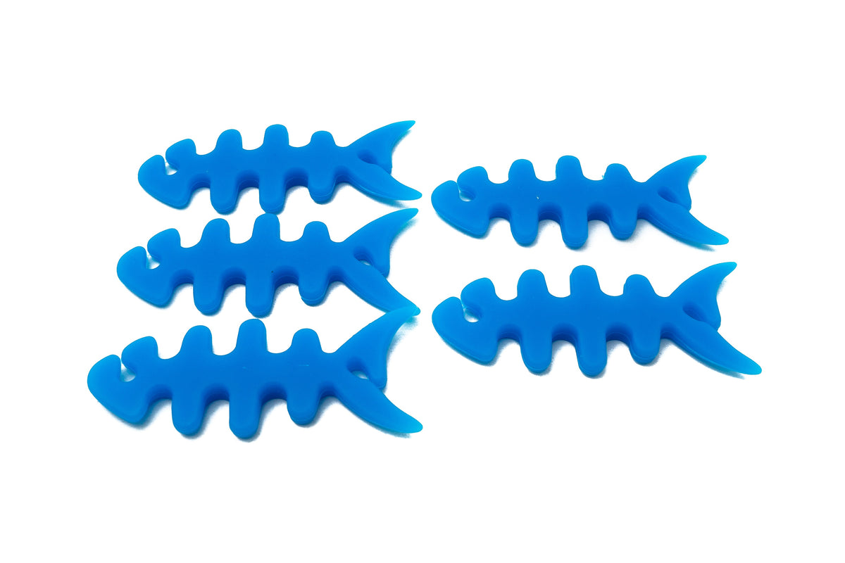 5er Set Kabelmanager Wrap Kabelaufroller Fischform Silikon Aufwickler Kabelschutz in Blau | System-S