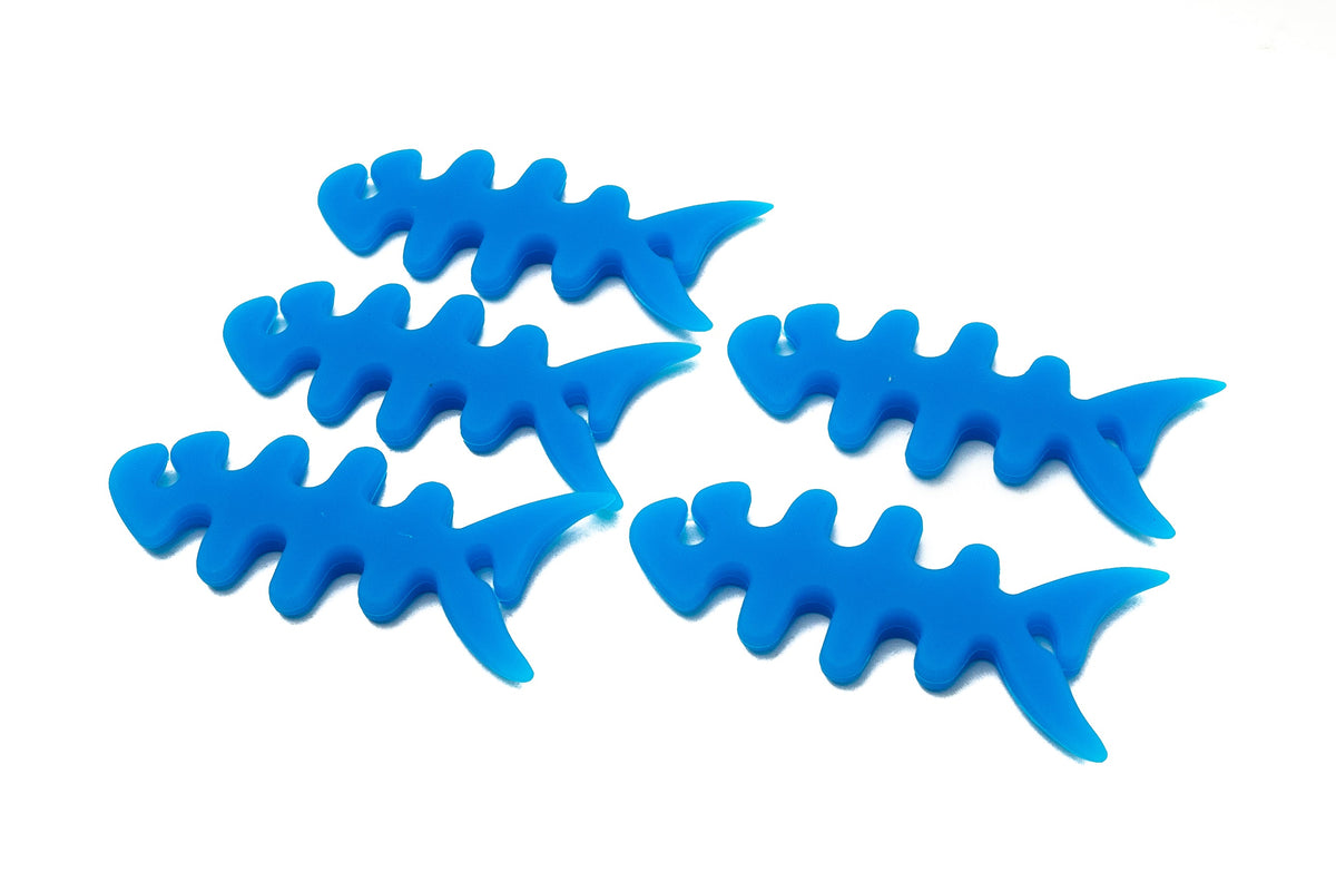 5er Set Kabelmanager Wrap Kabelaufroller Fischform Silikon Aufwickler Kabelschutz in Blau | System-S