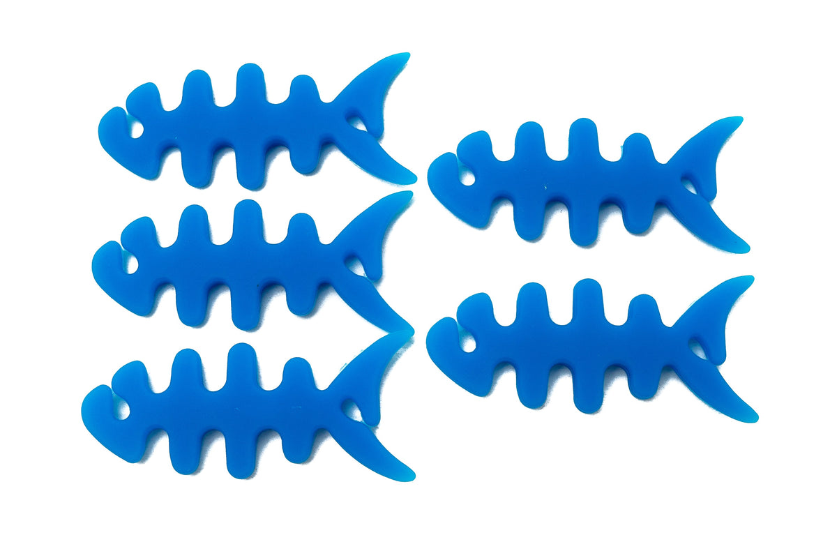 5er Set Kabelmanager Wrap Kabelaufroller Fischform Silikon Aufwickler Kabelschutz in Blau | System-S