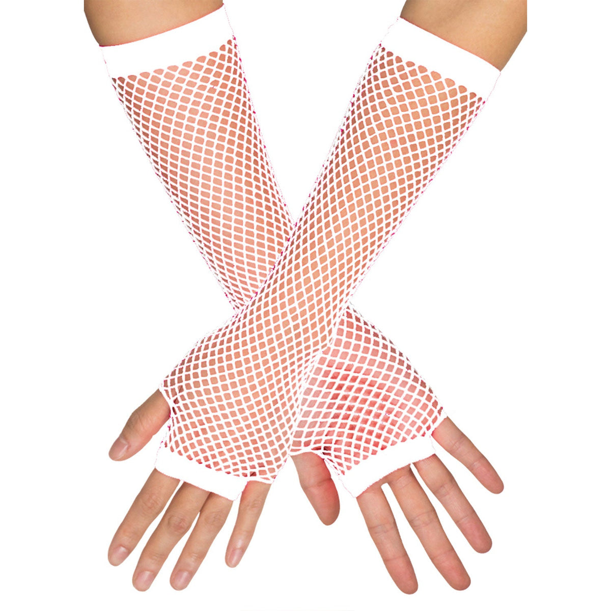 Lange Fingerlose Netzhandschuhe "New York" | Weiß