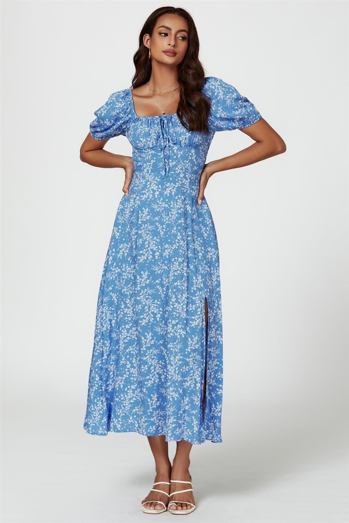 Floral Print Maxi Dress In Blue