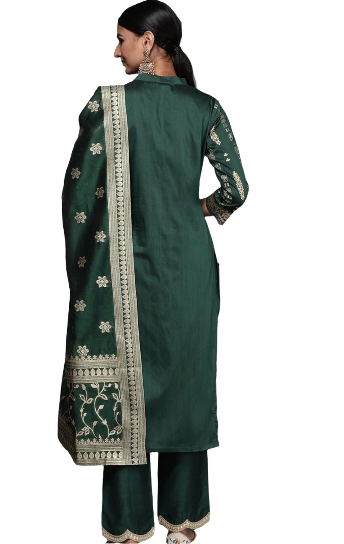 Green Floral Printed Chanderi Silk suit In Germany