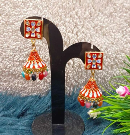 Jhumkas Meenakari Dome Kundan Earrings