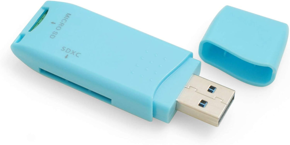 2 in 1 USB Typ A 3.0 zu Micro SD SDXC SDHC Kartenleser Adapter in blau | System-S