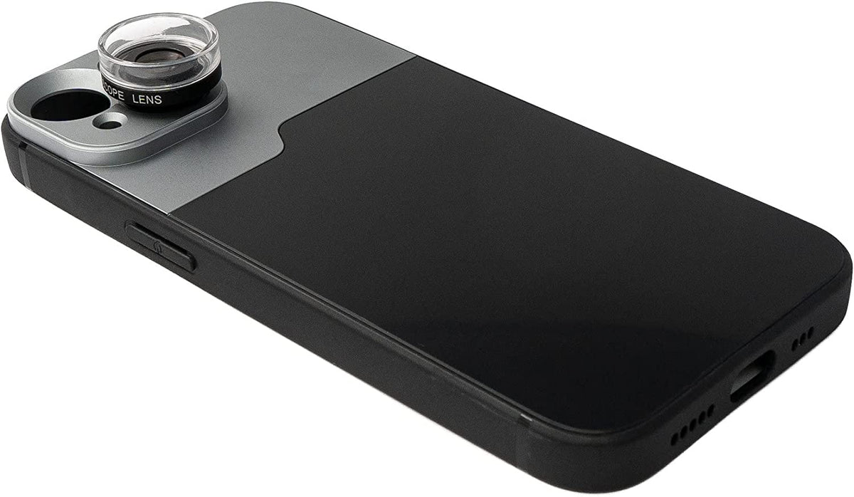 Makro Linse 30x Mikroskop Filter mit Hülle in Schwarz für iPhone 14 | System-S