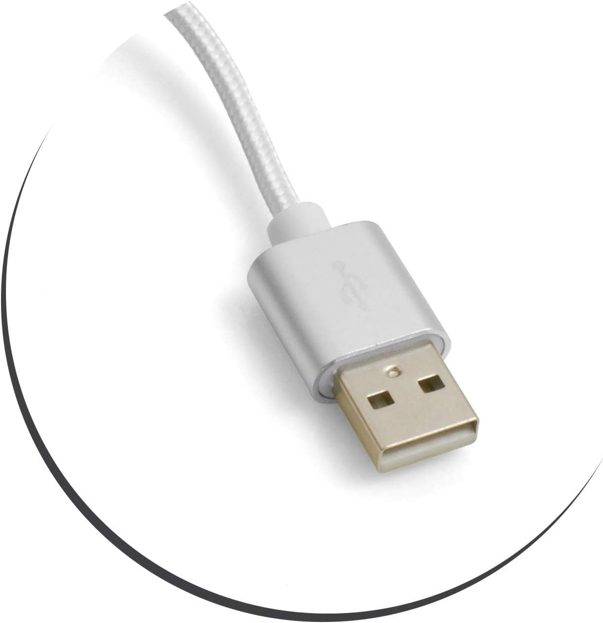 Micro USB Kabel (male) zu USB A 2.0. (male) Adapter Datenkabel Ladekabel 25cm Nylon-Geflochten in Weiß-Silber | System-S