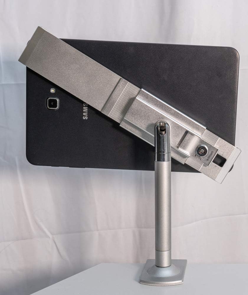 Tisch Halterung mit Schloss Befestigung Metall in Grau für Tablet von 9" bis 13" | System-S
