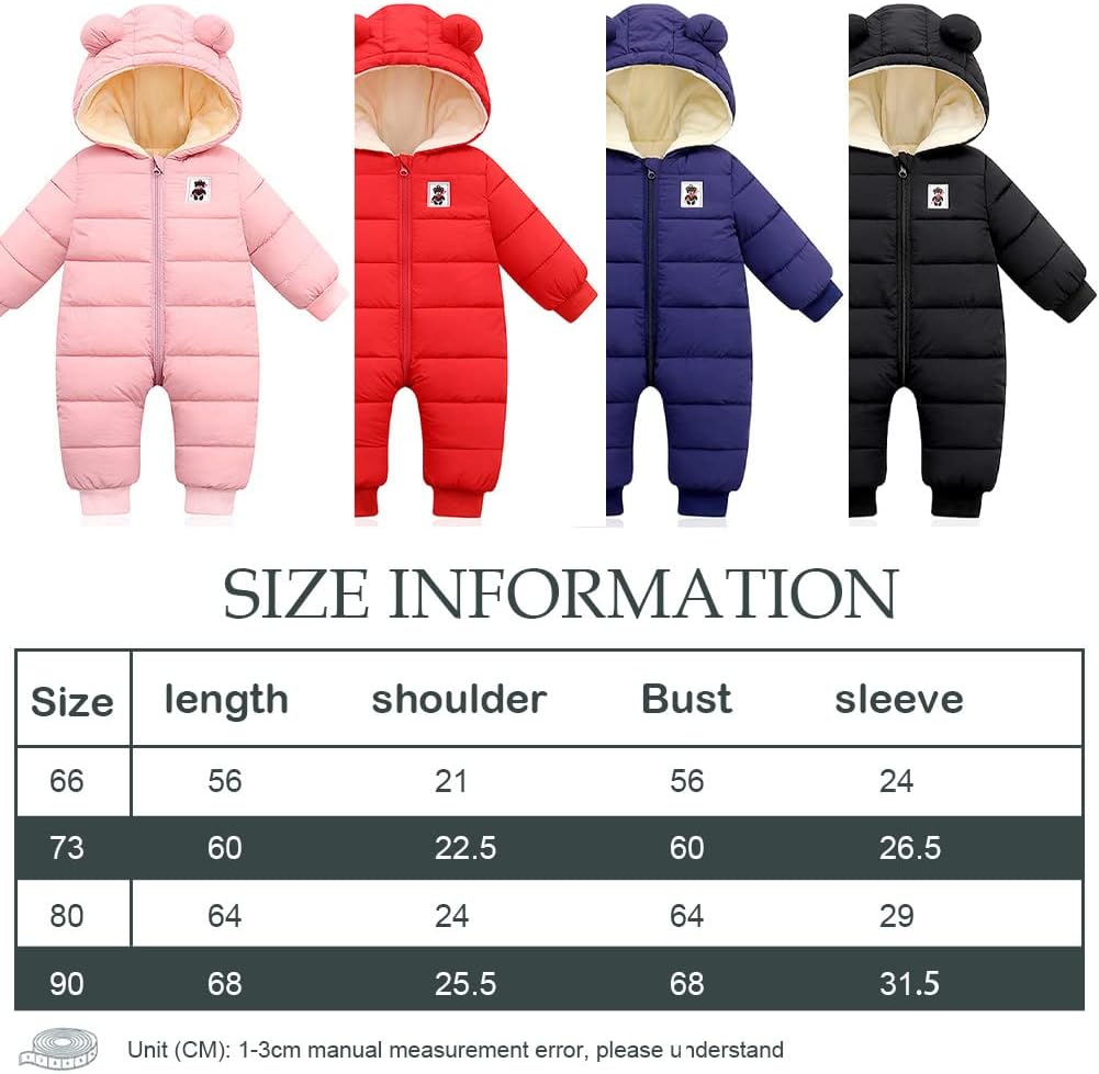 LSERVER Neugeborener Strampler Baby mit Kapuze Fleecever Dickter Jungen Schneeanzug Mädchen Warmer Daunen Overall Kinder Niedliche Winter Anzüge, Schwarz, 80 / 9-12 Monate