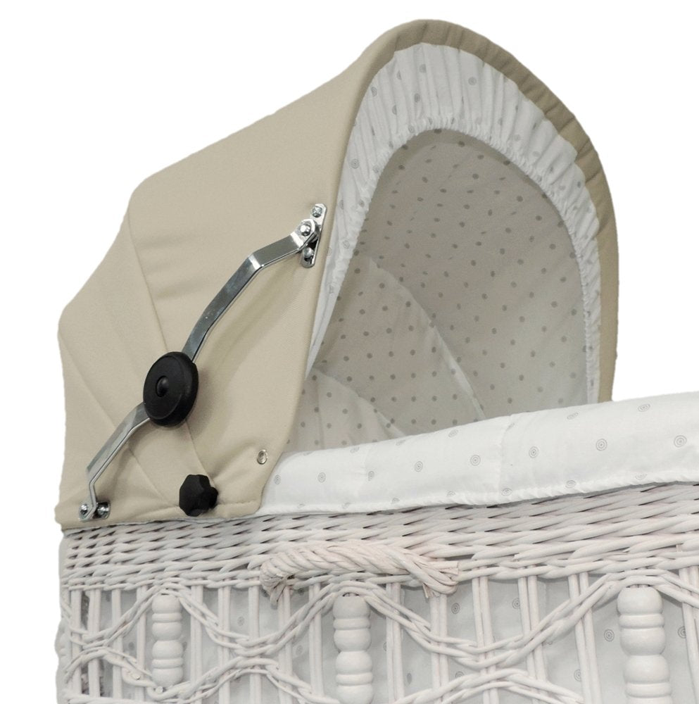 EICHHORN Weidenkorb Kinderwagen, Korb Weiß, Stoff Beige - große Liegefläche, weich gefedert, inklusive Matratze und Regenschutzbezug