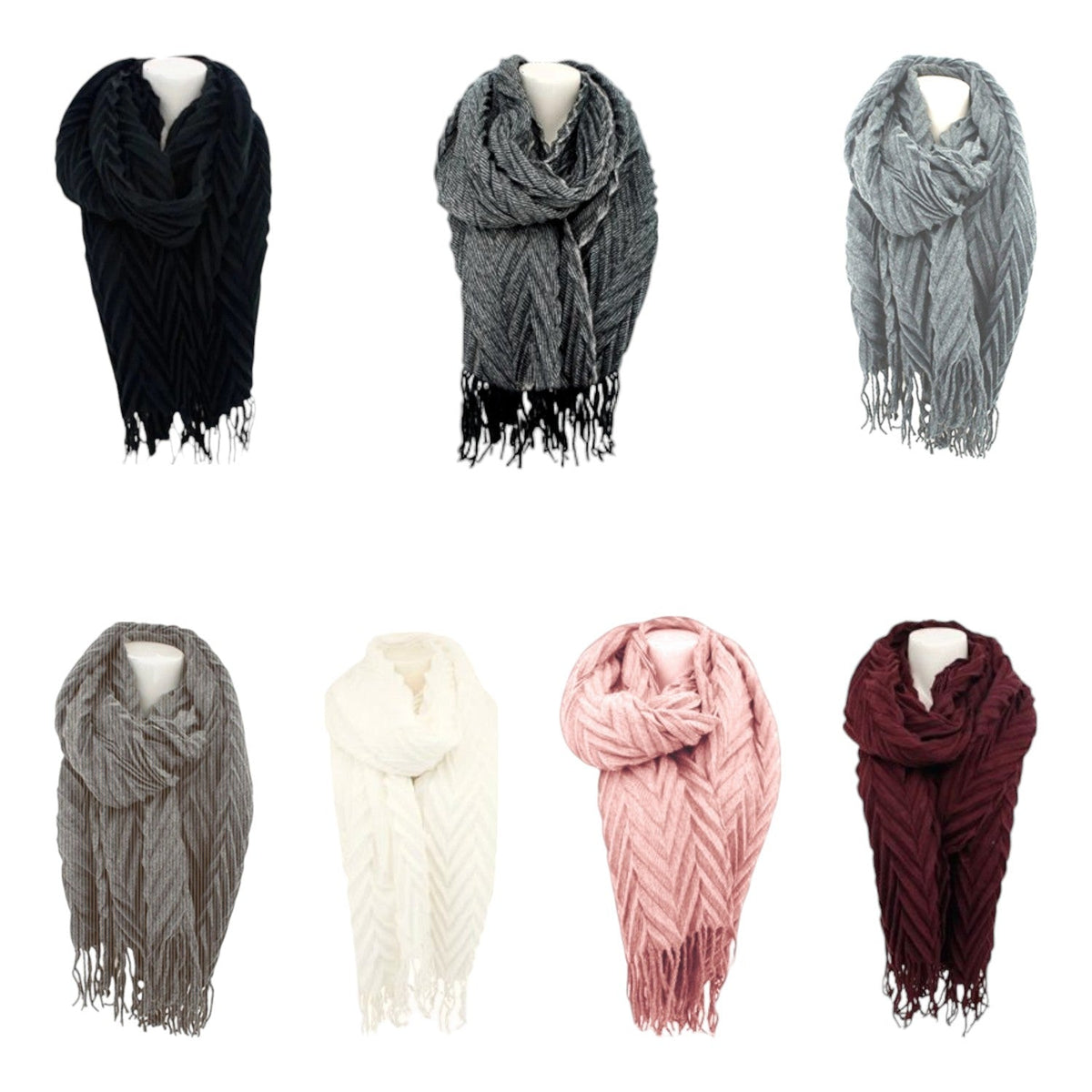 Winter Damen Schal » Fransenschal 220 x 72 cm » Damenschal in Faltenoptik » Winterschal Soft Cashmera Plissee